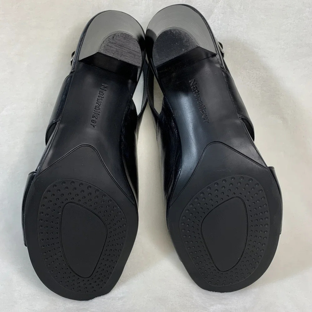 Naturalizer Serenity Black Sling Back Leather Open Toe Heels  EUC Size 7 Width C